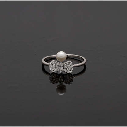 Sterling Silver 925 Bow Pearl Ring - FKJRNSL10805