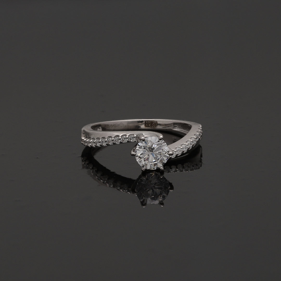 Sterling Silver 925 Wave Solitaire Ring - FKJRNSL10808