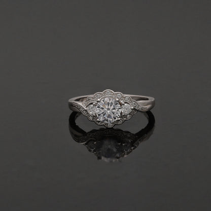 Sterling Silver 925 Ornate Diamond Ring - FKJRNSL10809