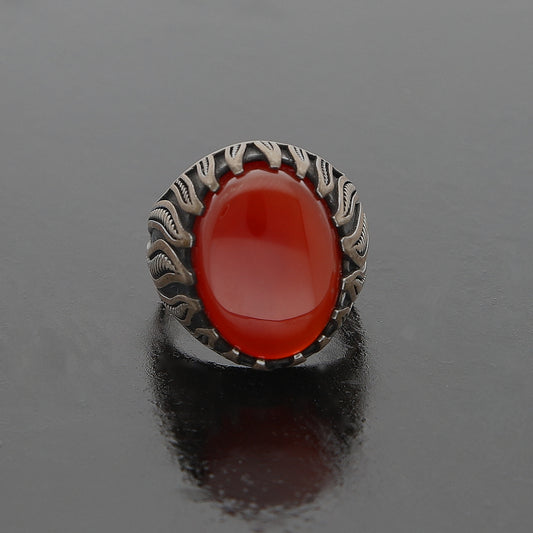 Sterling Silver 925 Red Agate Ring - FKJRNSL10942