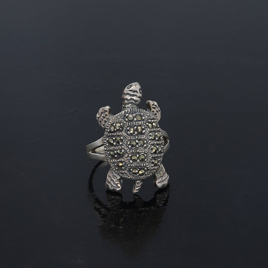 Sterling Silver 925 Marcasite Turtle Ring - FKJRNSL10949