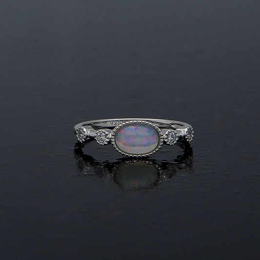 Sterling Silver 925 Oval Opal Ring - FKJRNSL10966