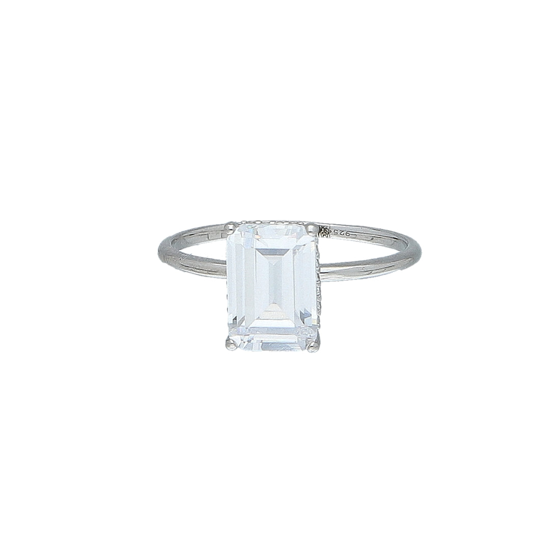 Sterling Silver 925 Square Solitaire Ring - FKJRNSL10972