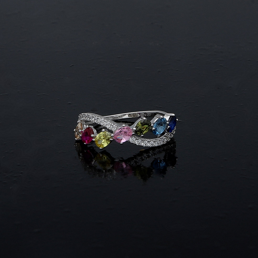 Sterling Silver 925 Rainbow Crossover Ring - FKJRNSL10976