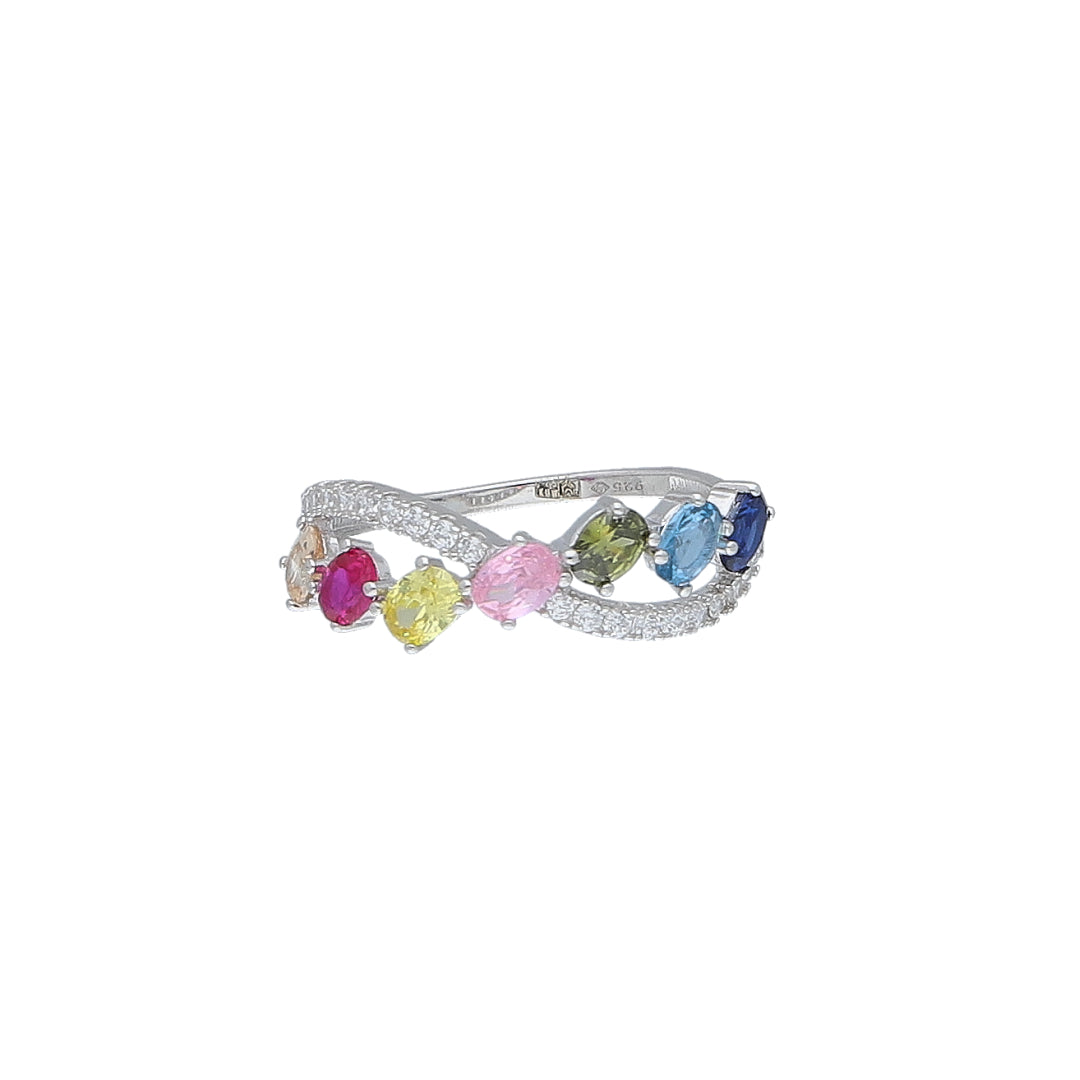Sterling Silver 925 Rainbow Crossover Ring - FKJRNSL10976
