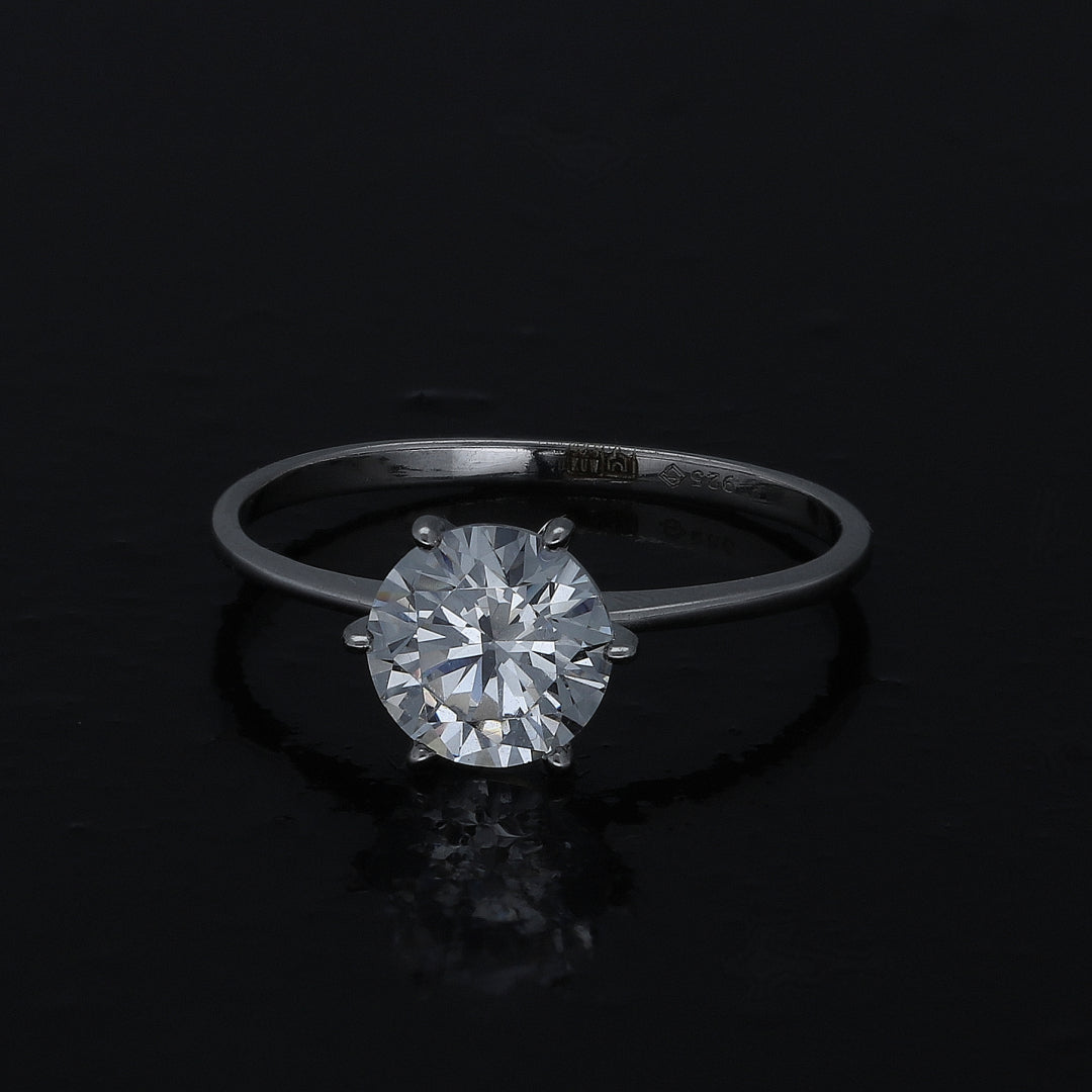 Sterling Silver 925 Round Solitaire Ring - FKJRNSL10984