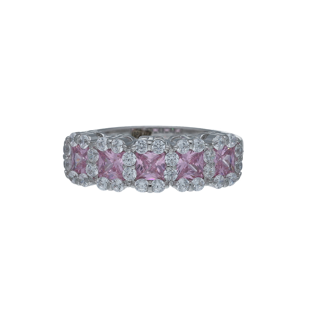 Sterling Silver 925 Pink Halo Band Ring - FKJRNSL10995