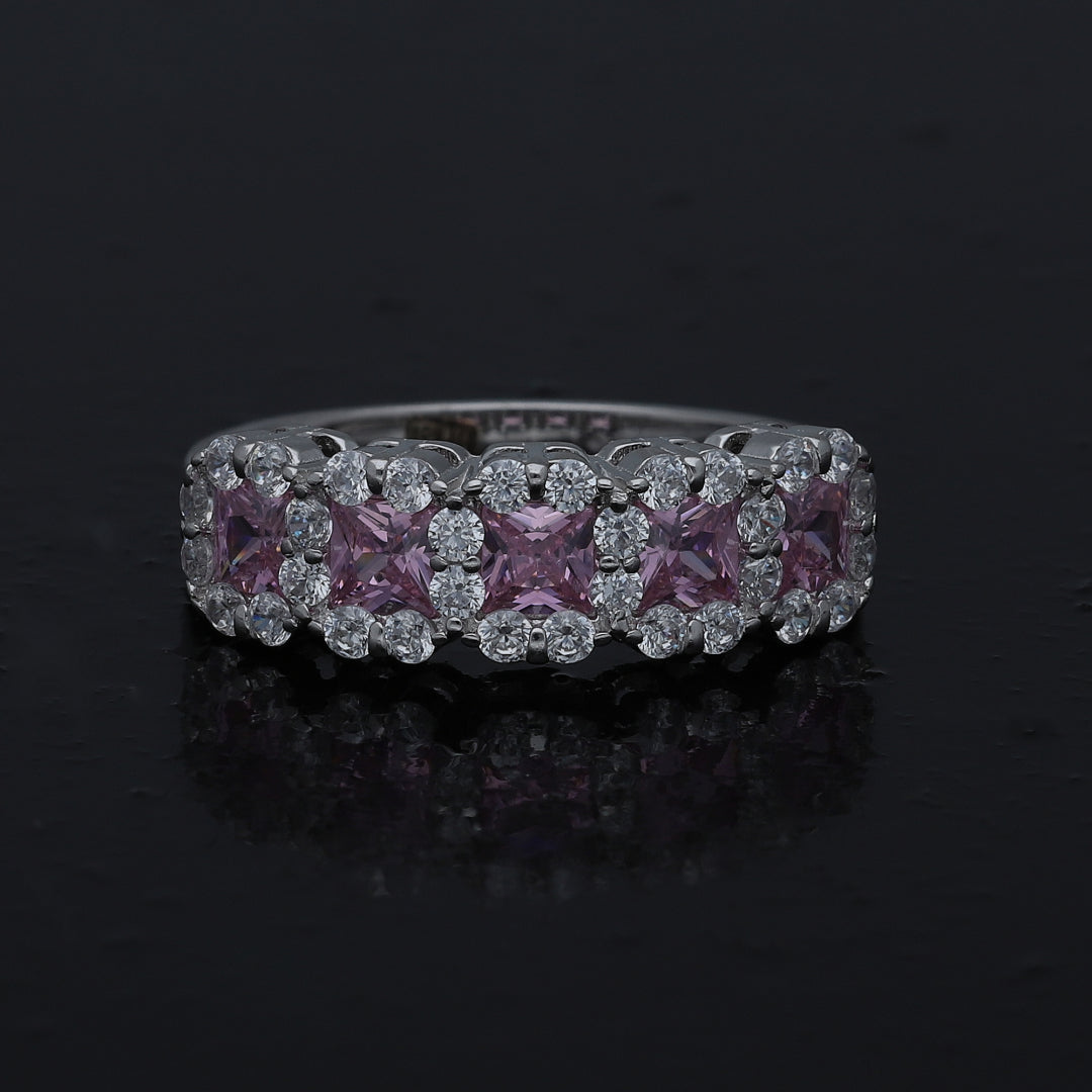 Sterling Silver 925 Pink Halo Band Ring - FKJRNSL10995