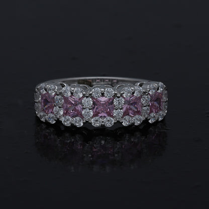 Sterling Silver 925 Pink Halo Band Ring - FKJRNSL10995
