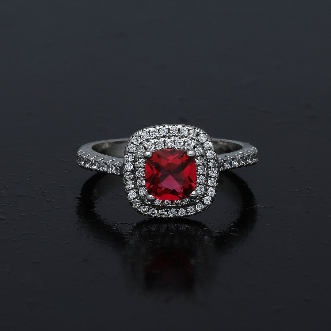 Sterling Silver 925 Cushion Red Ring - FKJRNSL10996