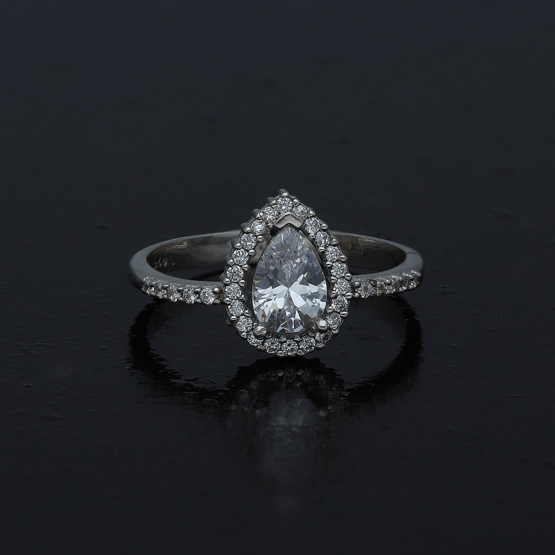 Sterling Silver 925 Pear Halo Ring - FKJRNSL11002