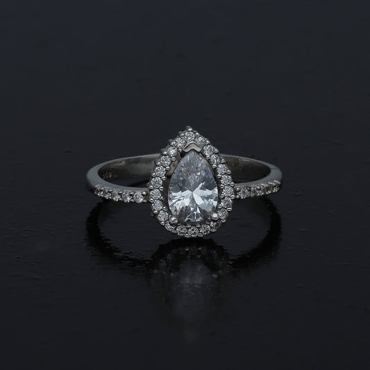 Sterling Silver 925 Pear Halo Ring - FKJRNSL11002