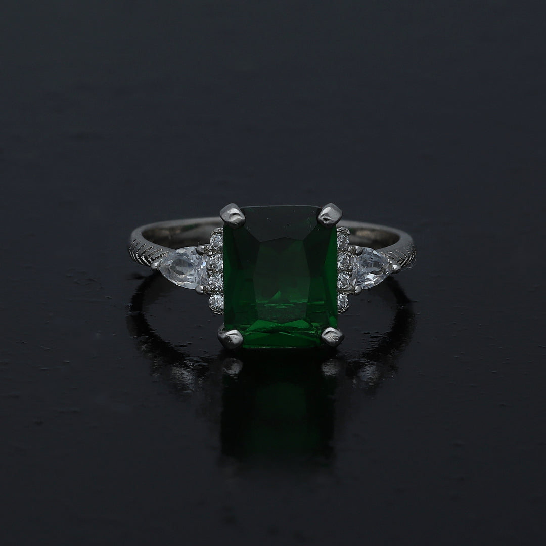 Sterling Silver 925 Green Stone Ring - FKJRNSL11006
