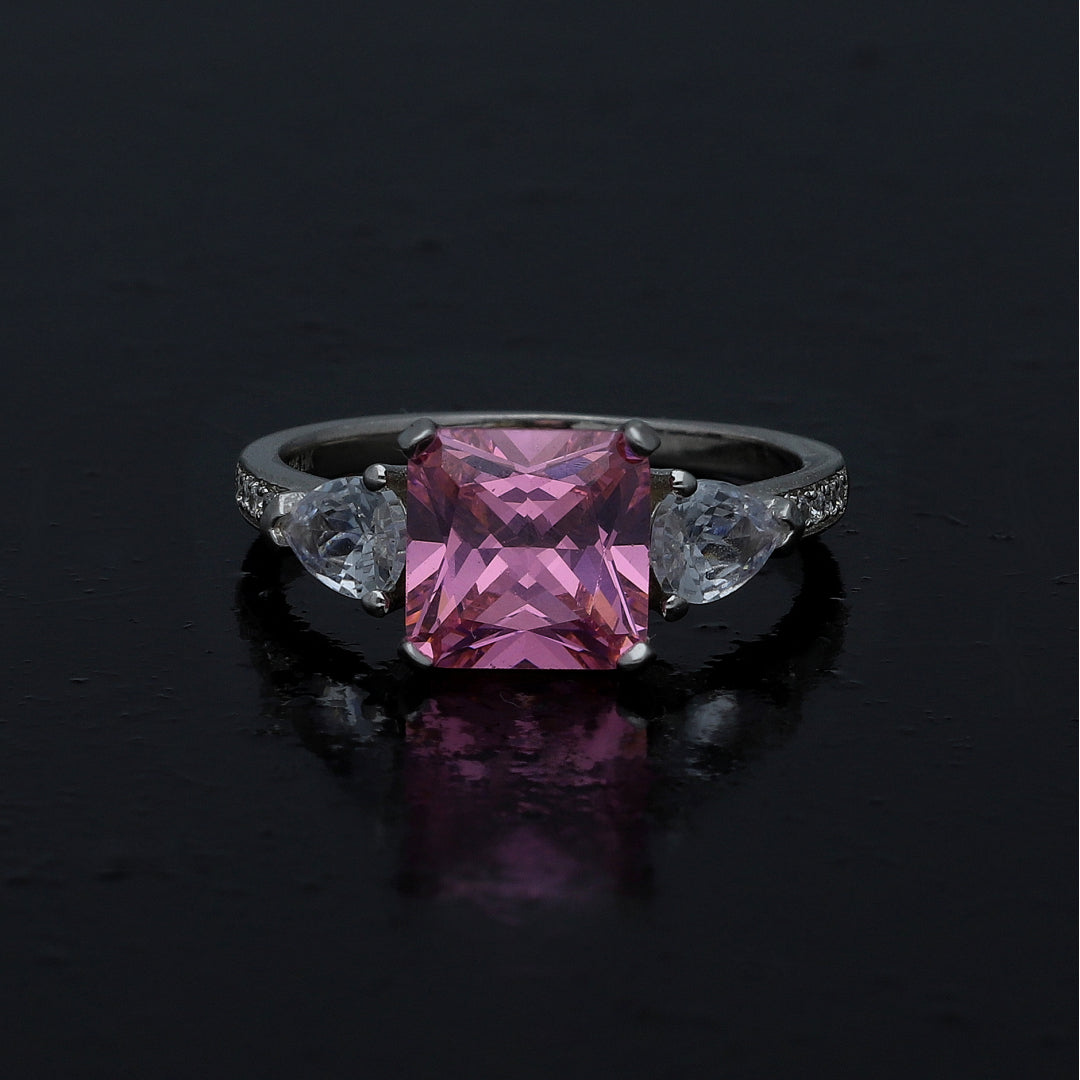 Sterling Silver 925 Pink Crystal Ring - FKJRNSL11007