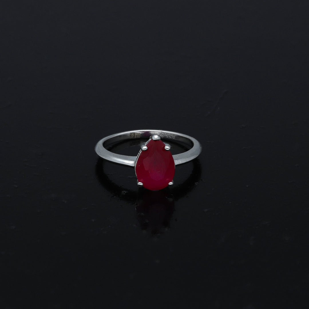 Sterling Silver 925 Red Pear Cut Ring - FKJRNSL11015