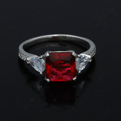 Sterling Silver 925 Square Red Center Ring - FKJRNSL11016