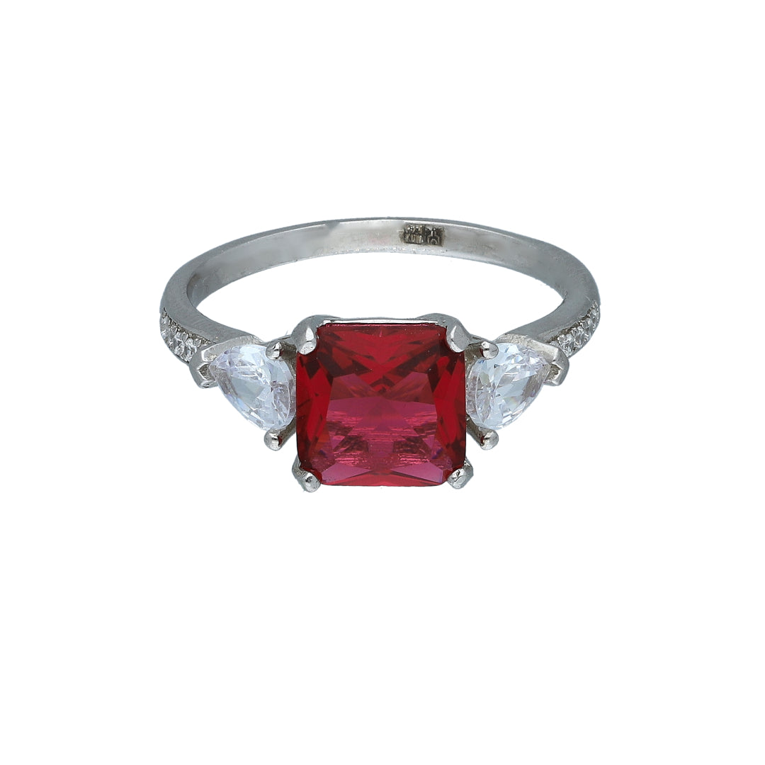 Sterling Silver 925 Square Red Center Ring - FKJRNSL11016