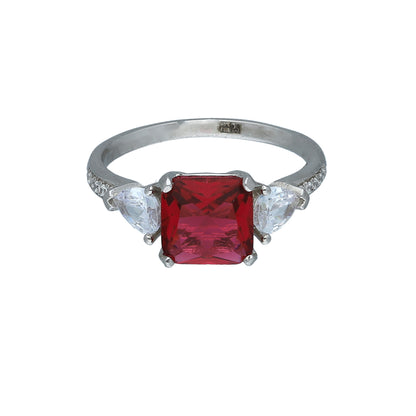 Sterling Silver 925 Square Red Center Ring - FKJRNSL11016