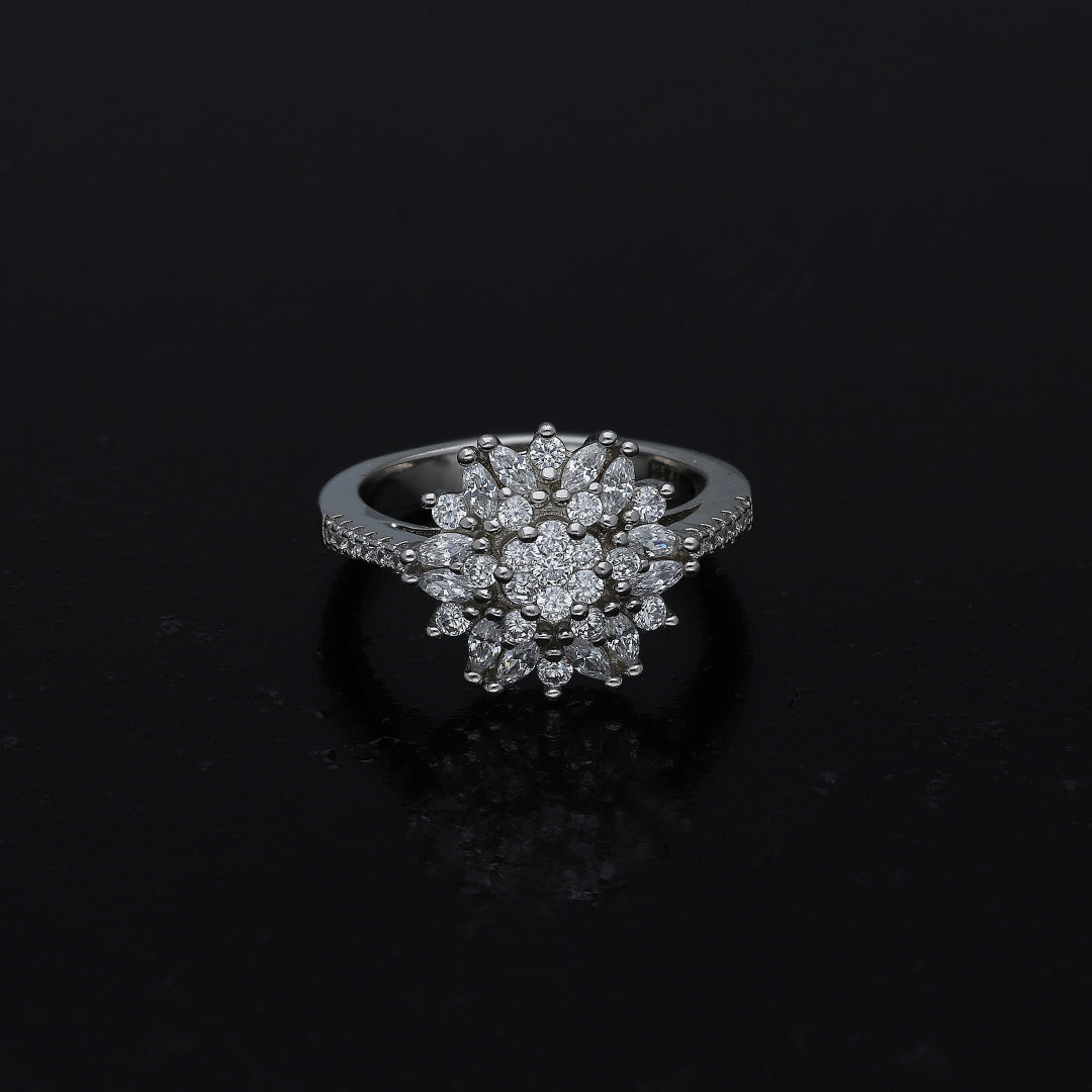 Sterling Silver 925 Flower Pave Ring - FKJRNSL11032