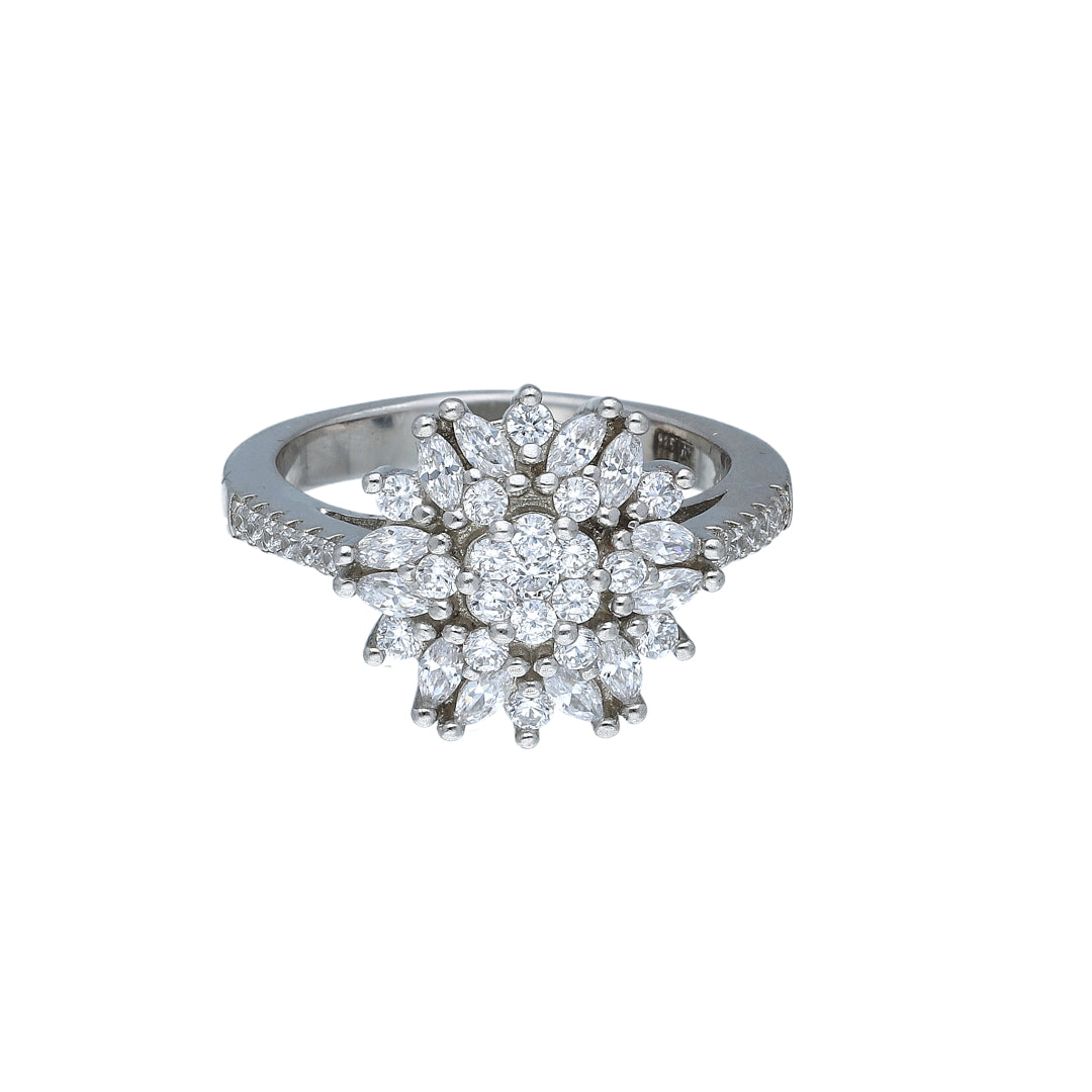 Sterling Silver 925 Flower Pave Ring - FKJRNSL11032