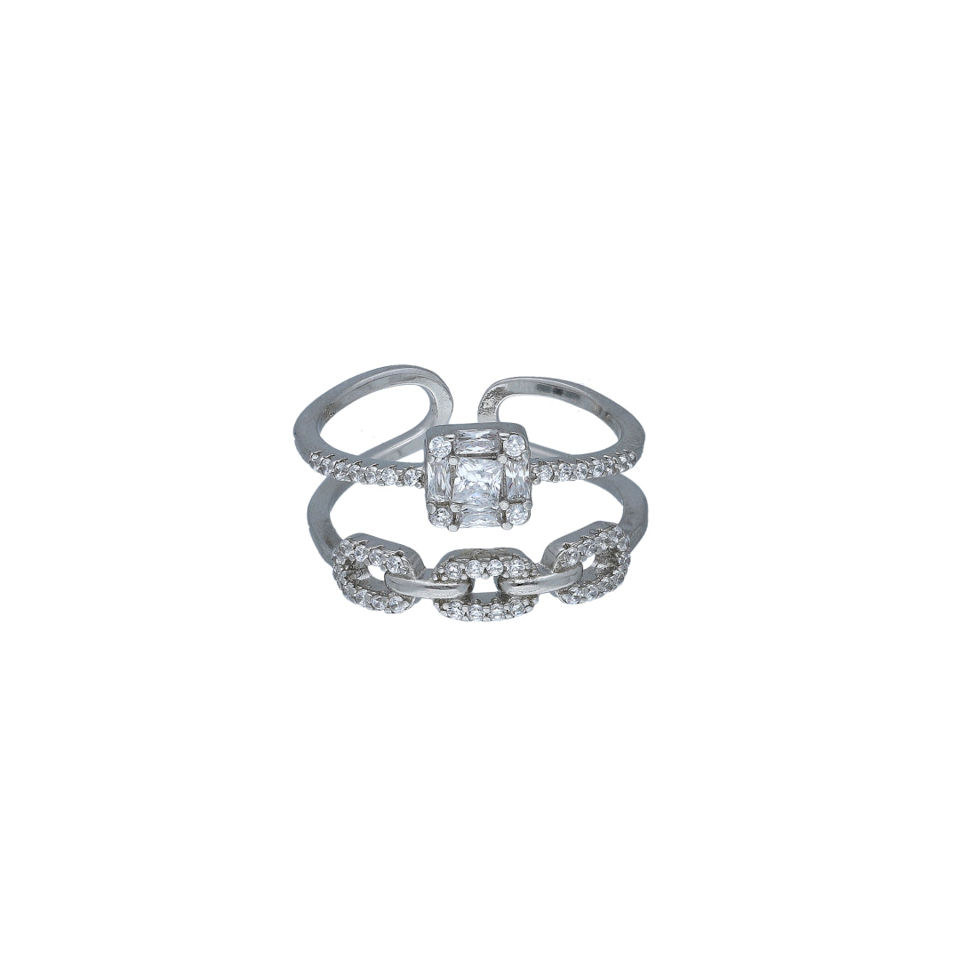 Sterling Silver 925 Square Cut Open Ring - FKJRNSL11041