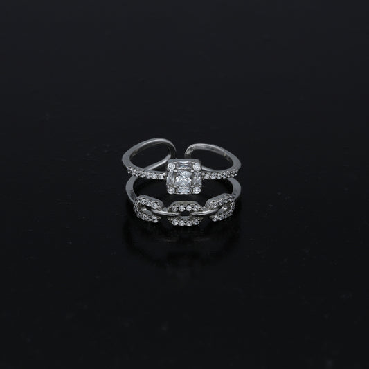 Sterling Silver 925 Square Cut Open Ring - FKJRNSL11041