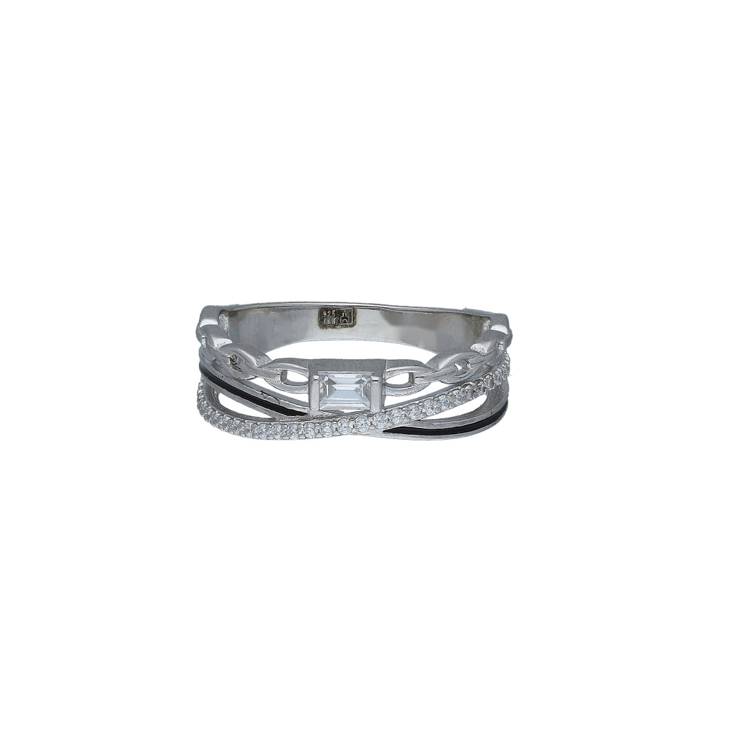 Sterling Silver 925 Link Pavé Ring - FKJRNSL11057