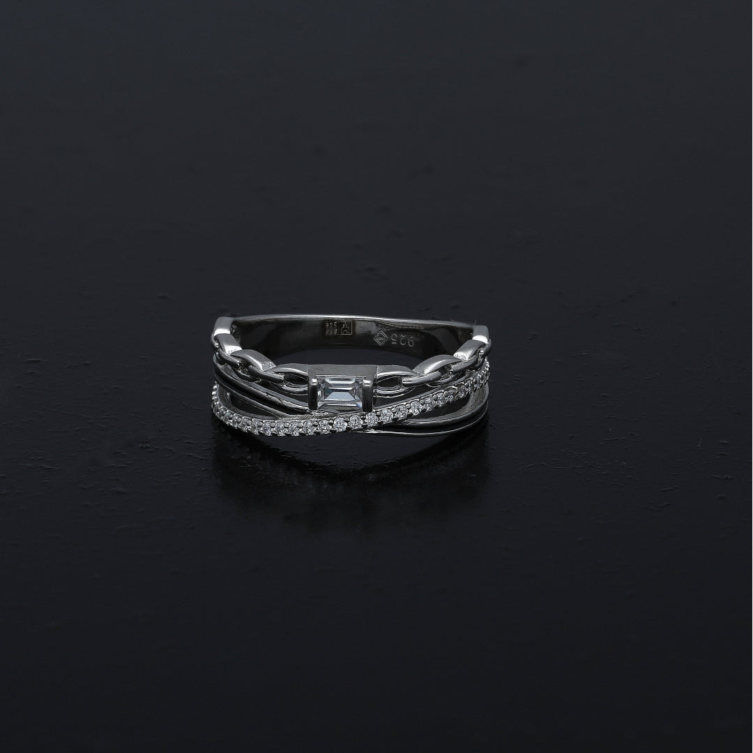 Sterling Silver 925 Link Pavé Ring - FKJRNSL11057