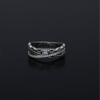 Sterling Silver 925 Link Pavé Ring - FKJRNSL11057