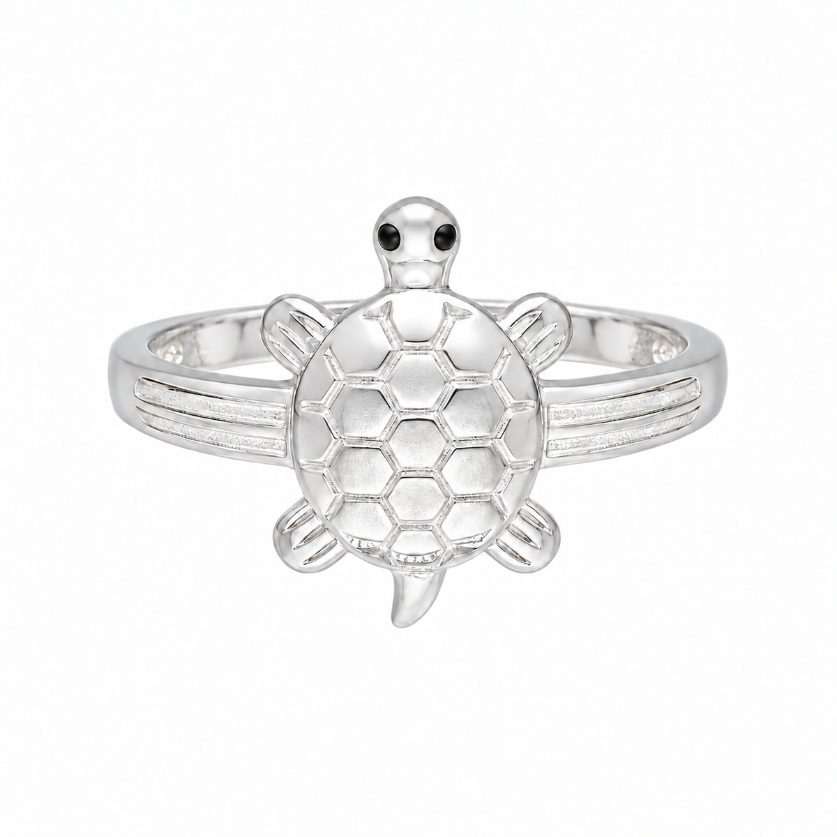 Sterling Silver 925 Turtle Charm Ring with Honeycomb Shell Pattern  Ring - FKJRNSLM12284