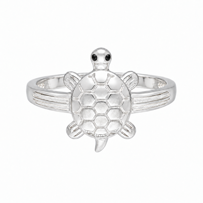 Sterling Silver 925 Turtle Charm Ring with Honeycomb Shell Pattern  Ring - FKJRNSLM12284