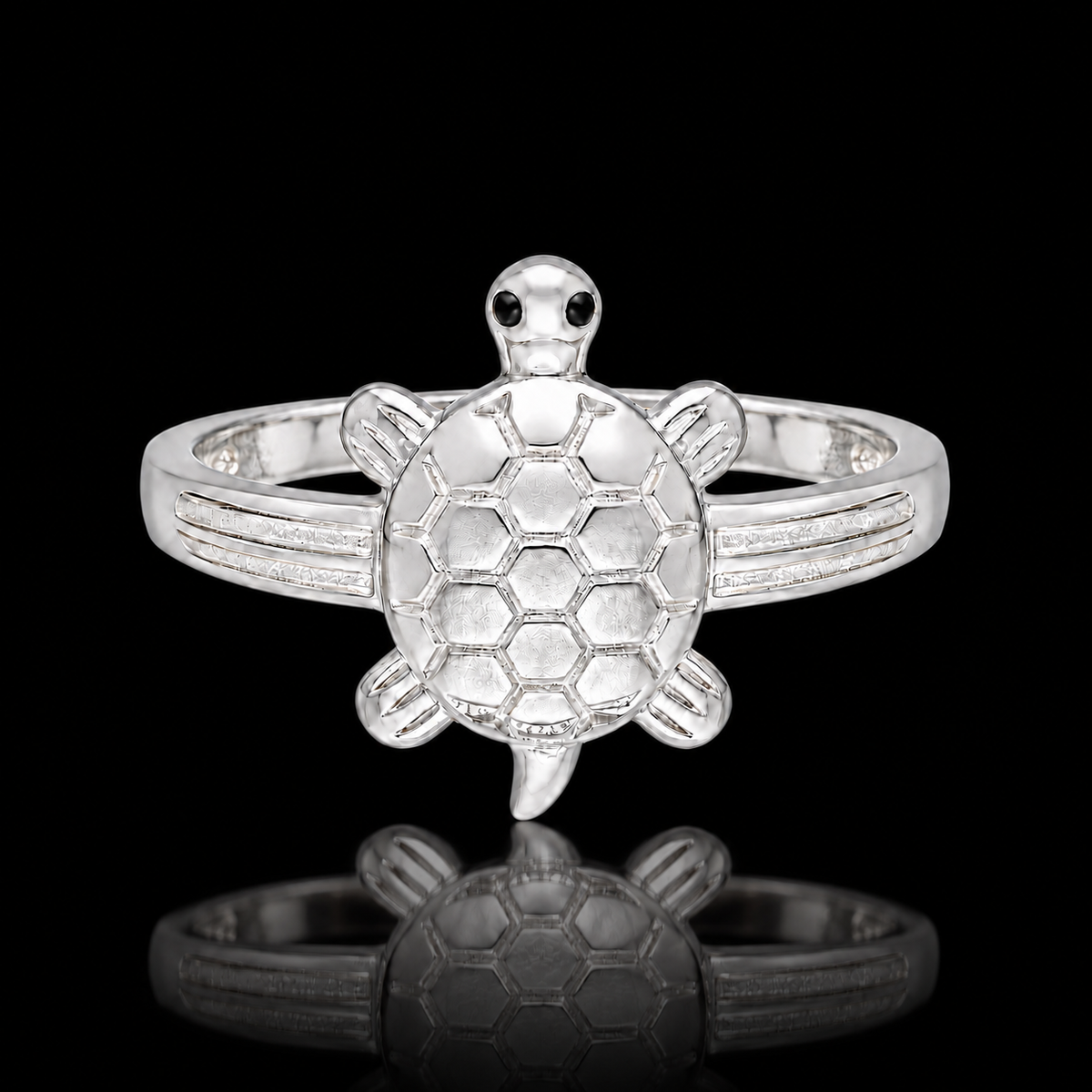 Sterling Silver 925 Turtle Charm Ring with Honeycomb Shell Pattern  Ring - FKJRNSLM12284