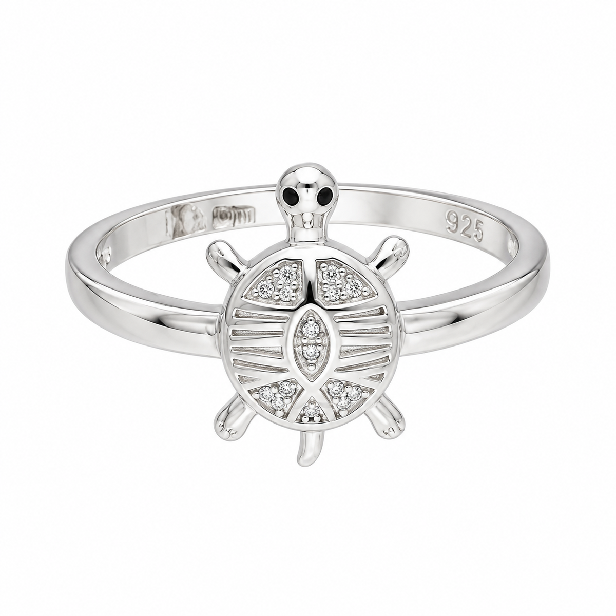 Sterling Silver 925 Sea Turtle Ring with Crystal Center Stone Ring - FKJRNSLM12291