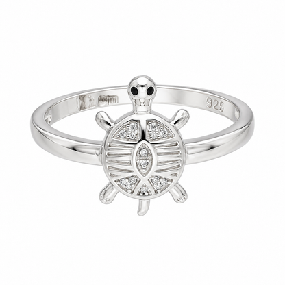 Sterling Silver 925 Sea Turtle Ring with Crystal Center Stone Ring - FKJRNSLM12291