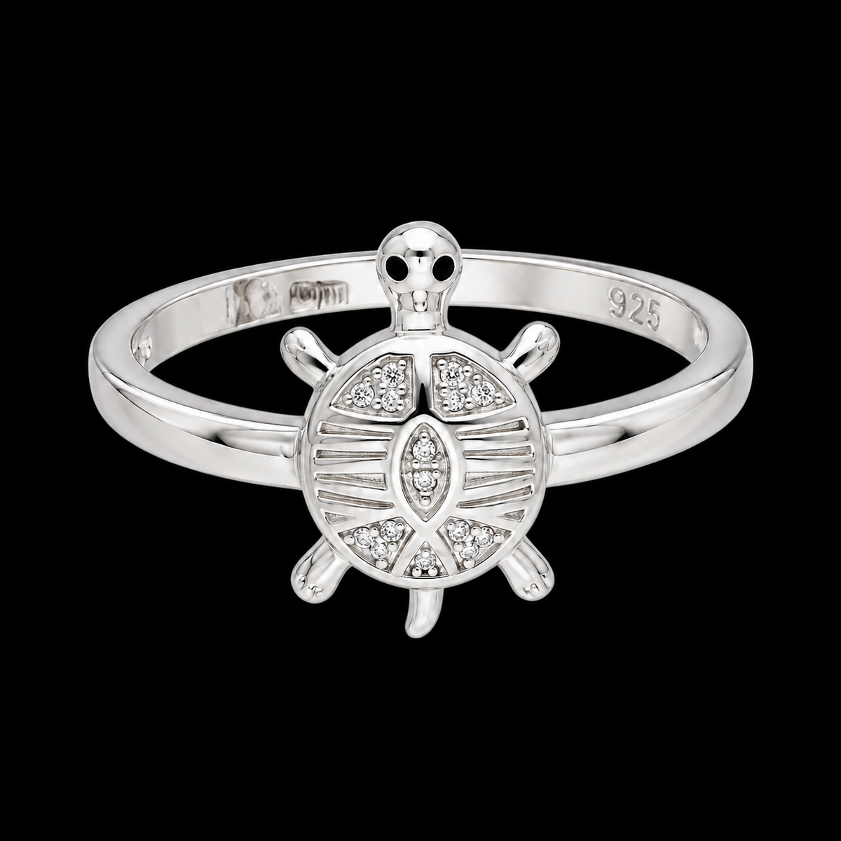Sterling Silver 925 Sea Turtle Ring with Crystal Center Stone Ring - FKJRNSLM12291