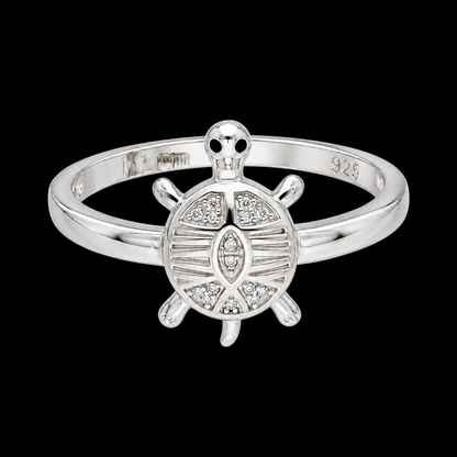 Sterling Silver 925 Sea Turtle Ring with Crystal Center Stone Ring - FKJRNSLM12291