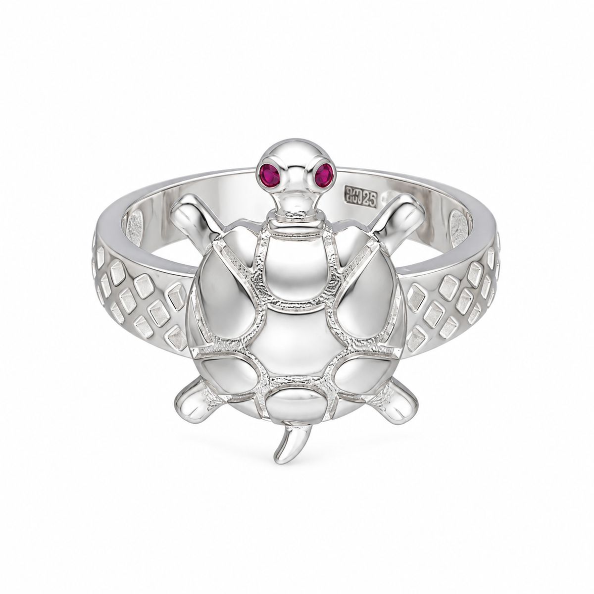 Sterling Silver 925 Sea Turtle Ring with Red Stone Eyes Ring - FKJRNSLM12292