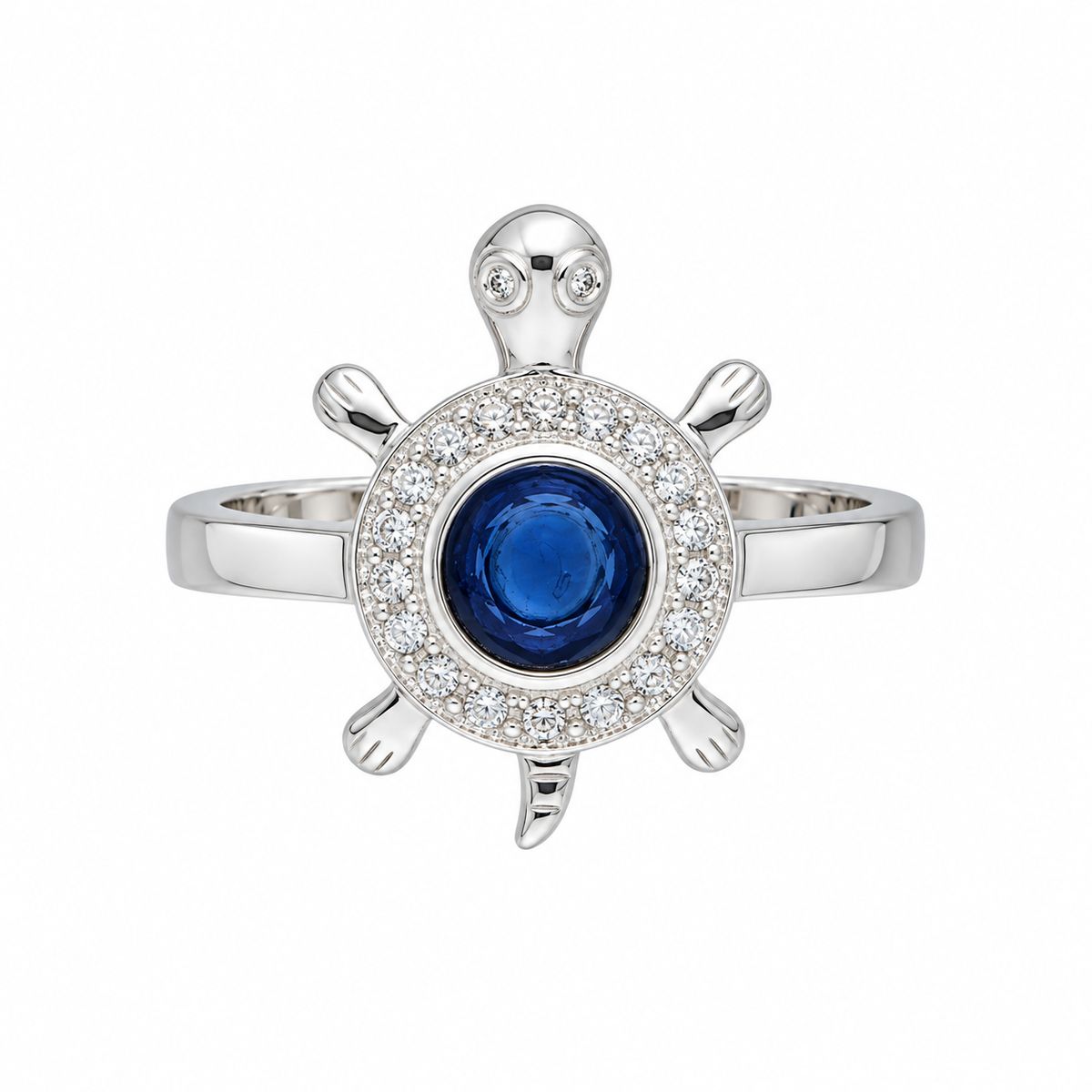 Sterling Silver 925 Sea Turtle Ring with Blue Crystal Center Stone Silver 925 Ring - FKJRNSLM12293