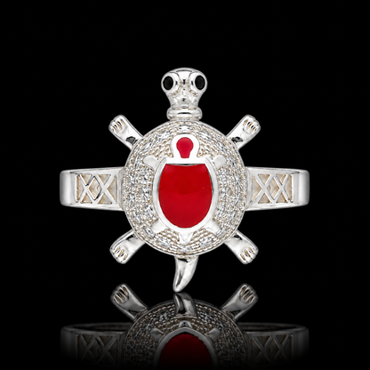 Sterling Silver 925 Sea Turtle Ring with Red Crystal Center Stone Ring - FKJRNSLM12294