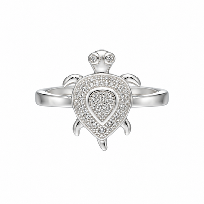 Sterling Silver 925 Sparkling Sea Turtle Ring in Silver Finish Ring - FKJRNSLM12296