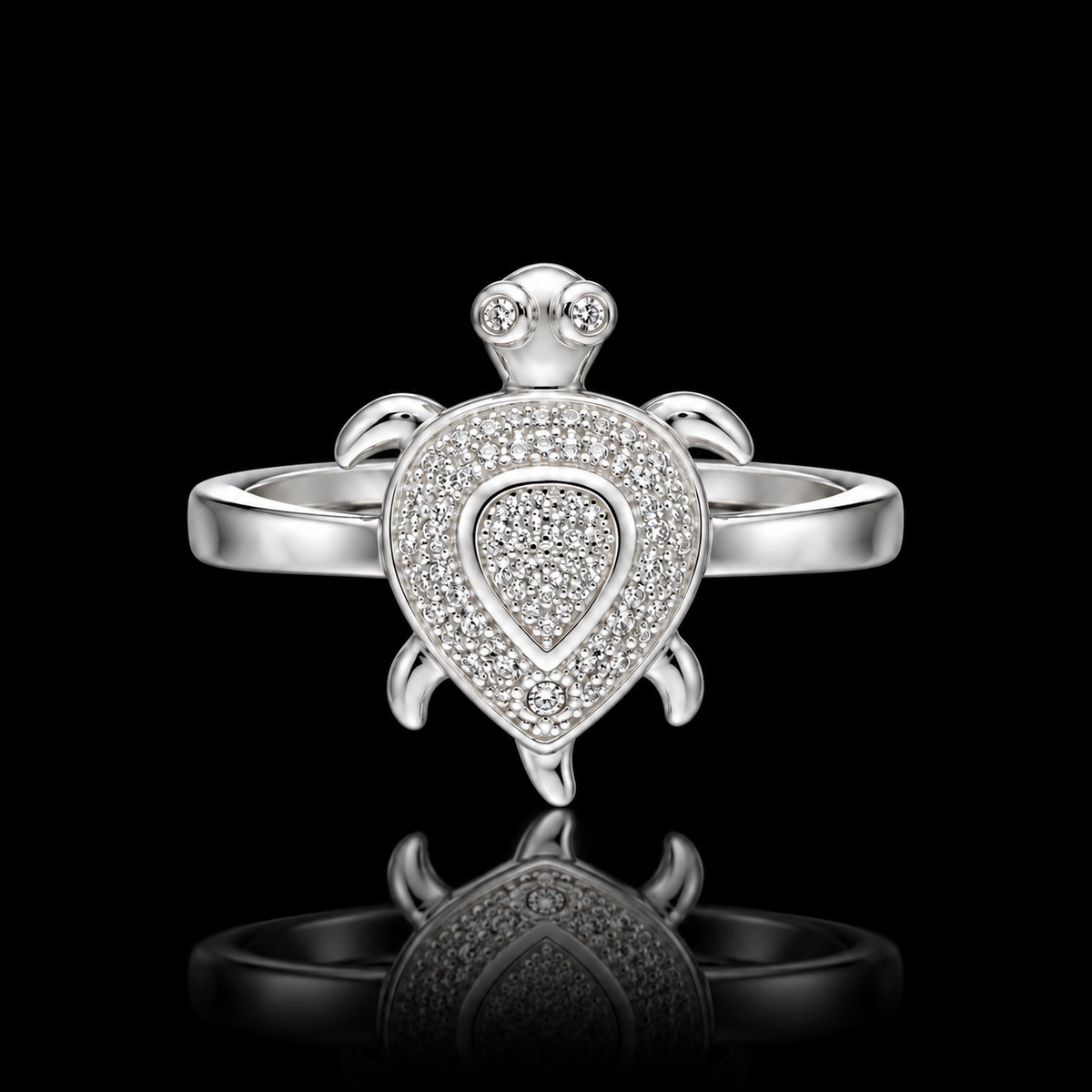 Sterling Silver 925 Sparkling Sea Turtle Ring in Silver Finish Ring - FKJRNSLM12296