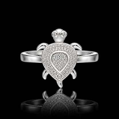 Sterling Silver 925 Sparkling Sea Turtle Ring in Silver Finish Ring - FKJRNSLM12296