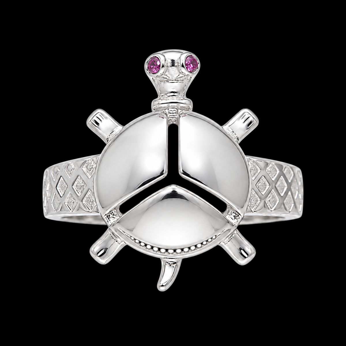 Sterling Silver 925 Sea Turtle Ring with Pink Crystal Eyes Ring - FKJRNSLM12297