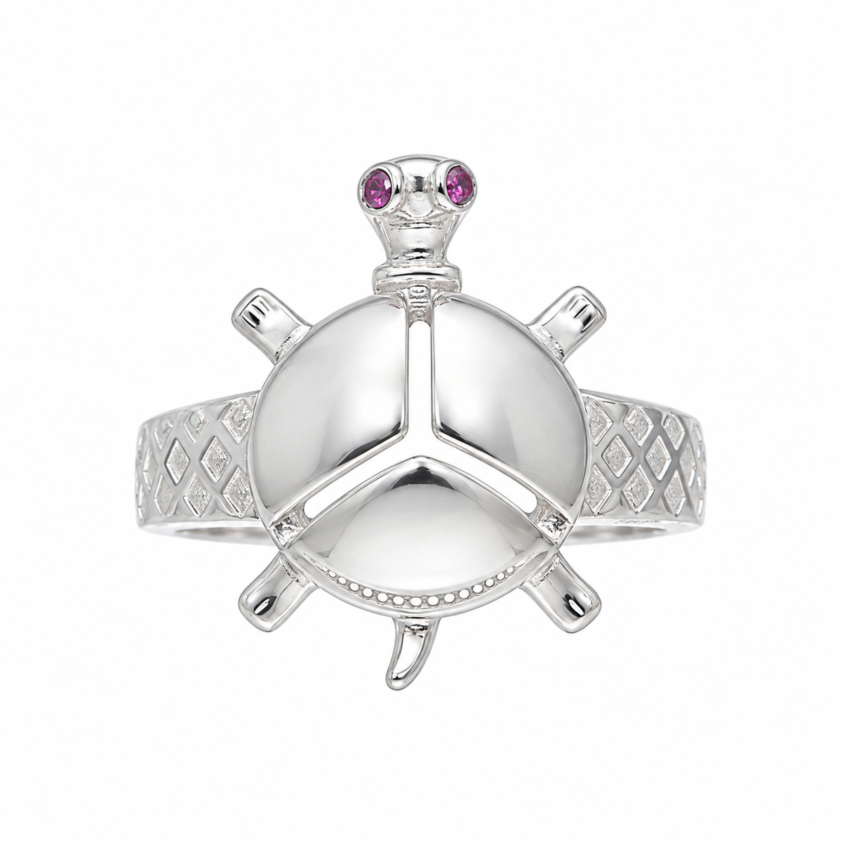 Sterling Silver 925 Sea Turtle Ring with Pink Crystal Eyes Ring - FKJRNSLM12297