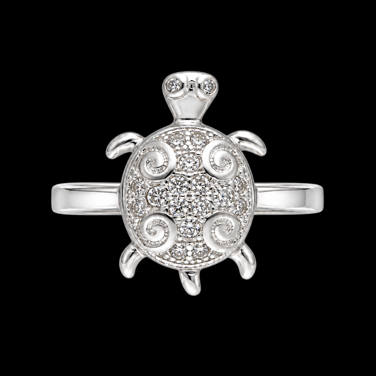Sterling Silver 925 Sea Turtle Ring with Spiral Shell Design Ring - FKJRNSLM12298