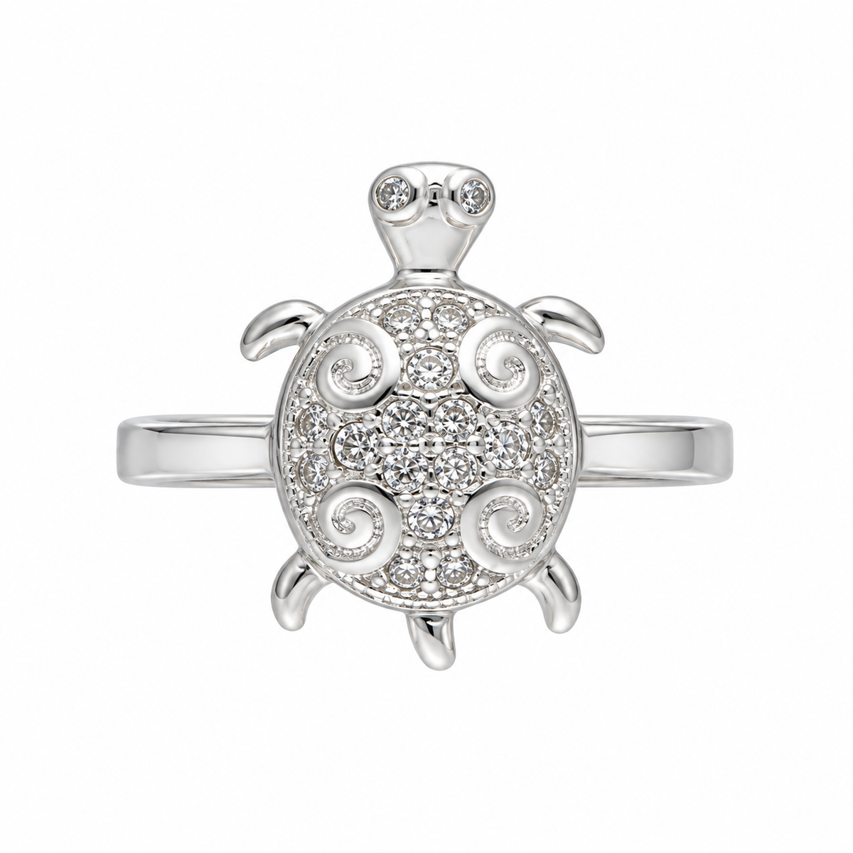 Sterling Silver 925 Sea Turtle Ring with Spiral Shell Design Ring - FKJRNSLM12298