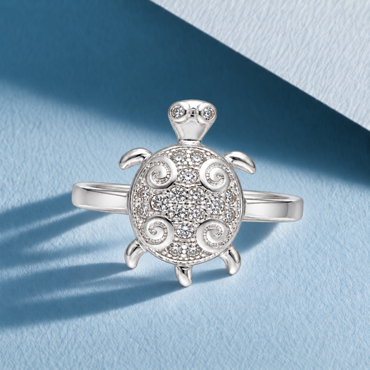 Sterling Silver 925 Sea Turtle Ring with Spiral Shell Design Ring - FKJRNSLM12298