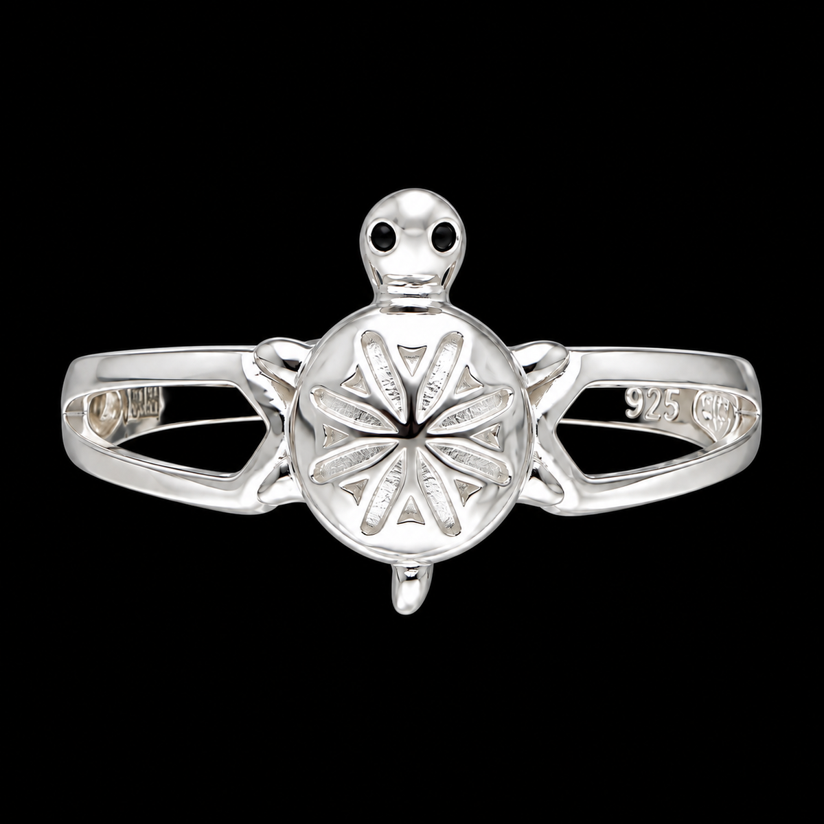 Sterling Silver 925 Sea Turtle Ring with Geometric Star Shell Design Ring - FKJRNSLM12299