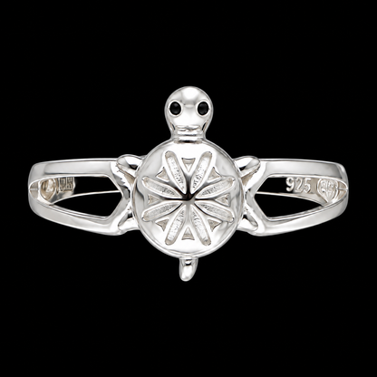 Sterling Silver 925 Sea Turtle Ring with Geometric Star Shell Design Ring - FKJRNSLM12299