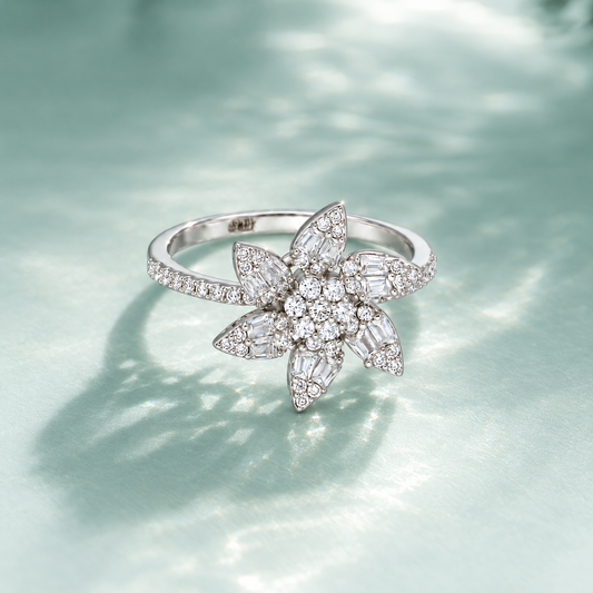 Sterling Silver 925 Blooming Floral Ring - FKJRNSLM12306